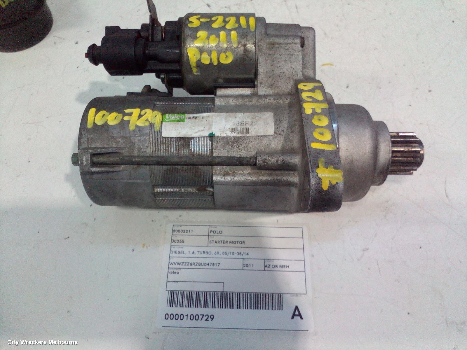 VOLKSWAGEN POLO STARTER, DIESEL, 1.6, TURBO, 6R, 05/2010 - 05/2014 - Image 1