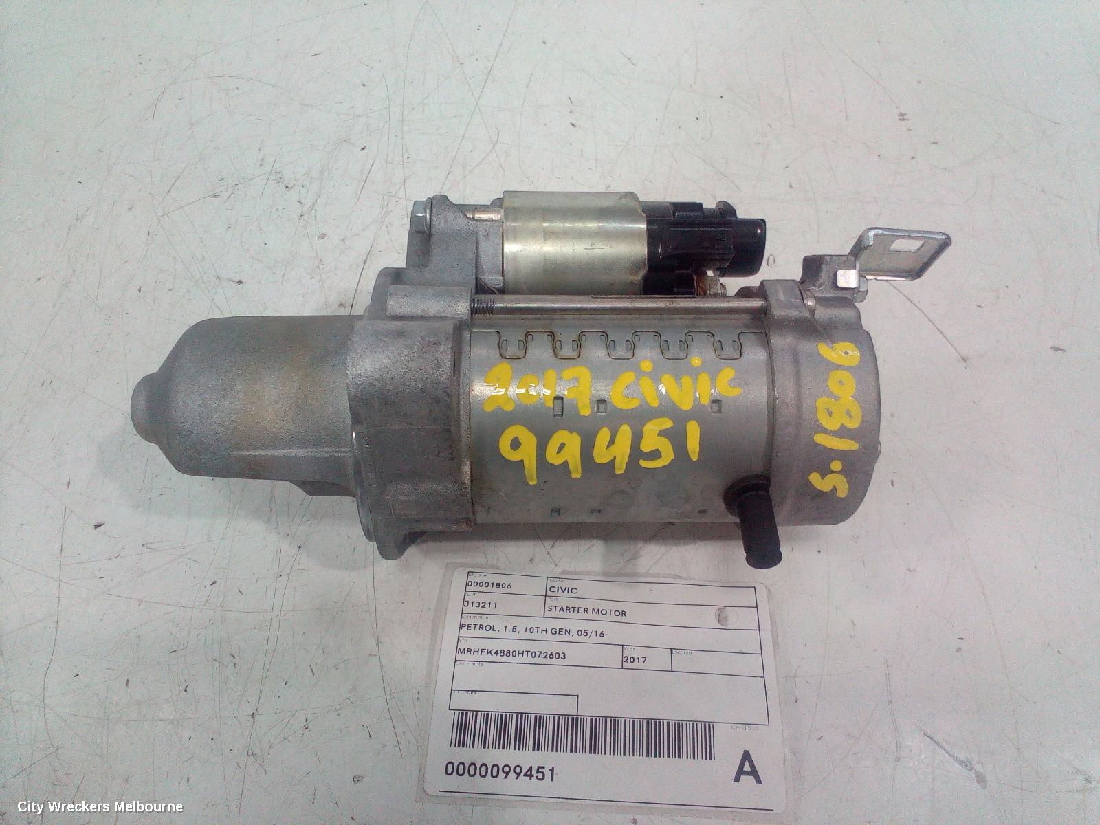 HONDA CIVIC STARTER, PETROL, 1.5, 10TH GEN, 05/2016 ONWARDS - Image 1