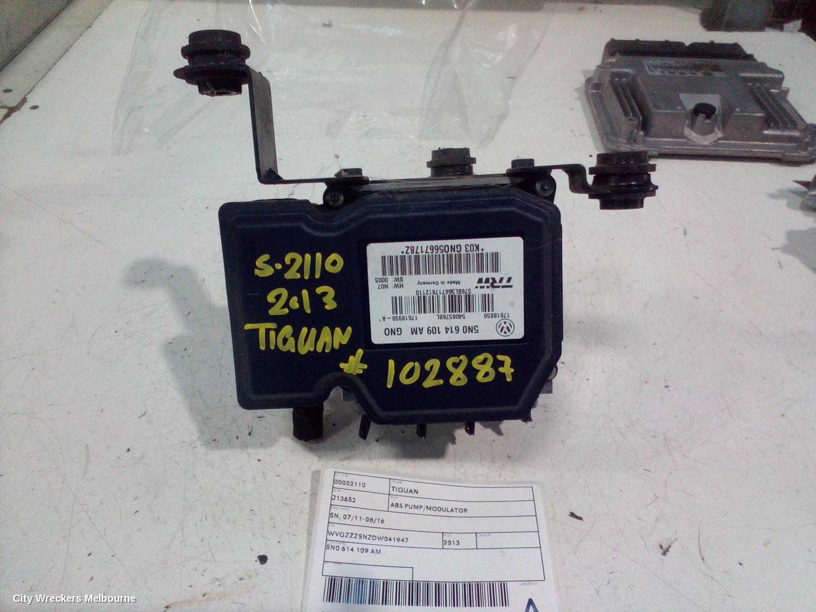VOLKSWAGEN TIGUAN ABS PUMP/MODULATOR, 5N, 07/2011 - 08/2016 - Image 1