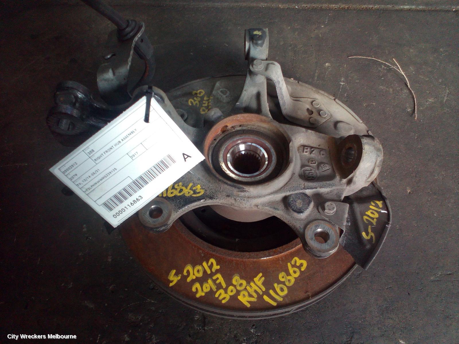 PEUGEOT 308 RIGHT FRONT HUB ASSEMBLY, T9, 10/2014 - 05/2021 - Image 2