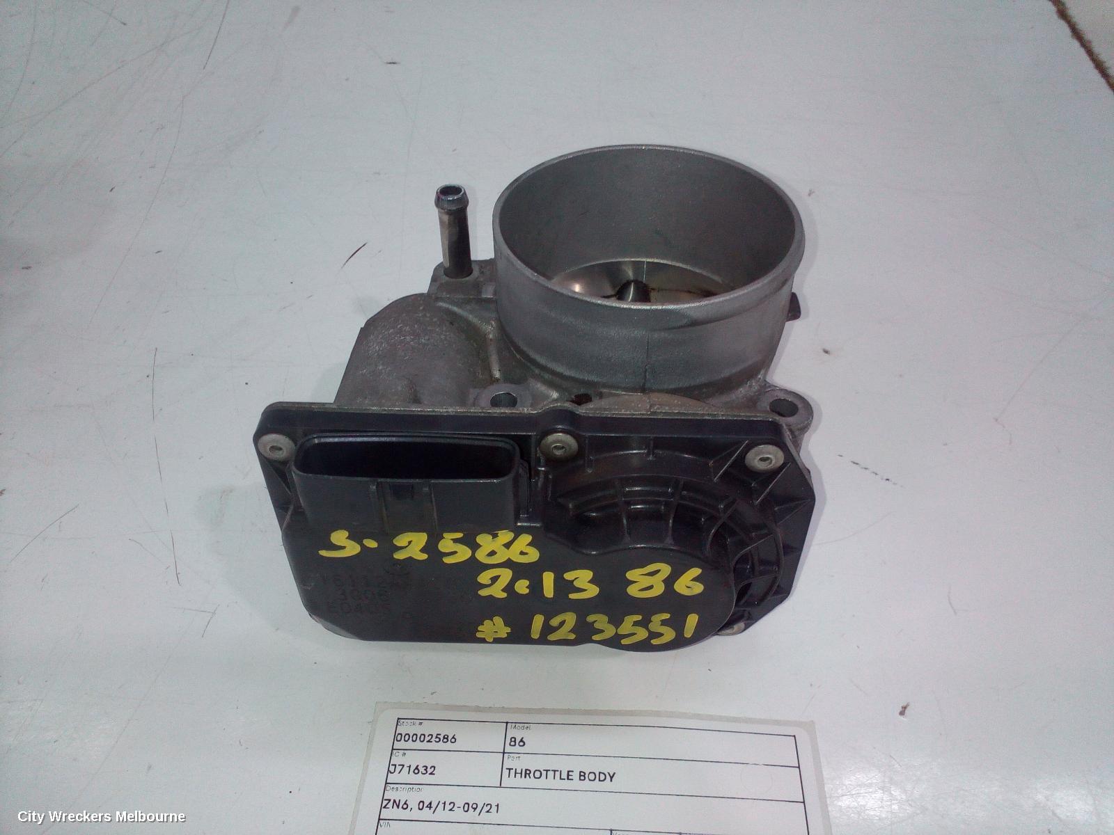 TOYOTA 86 THROTTLE BODY, ZN6, 04/2012 - 09/2021 - Image 1