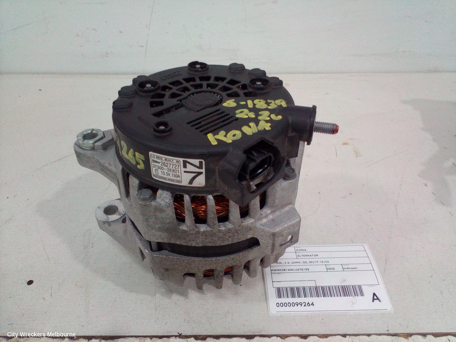 HYUNDAI KONA ALTERNATOR, PETROL, 2.0, G4NH, OS, 09/2017 - 10/2020 - Image 1