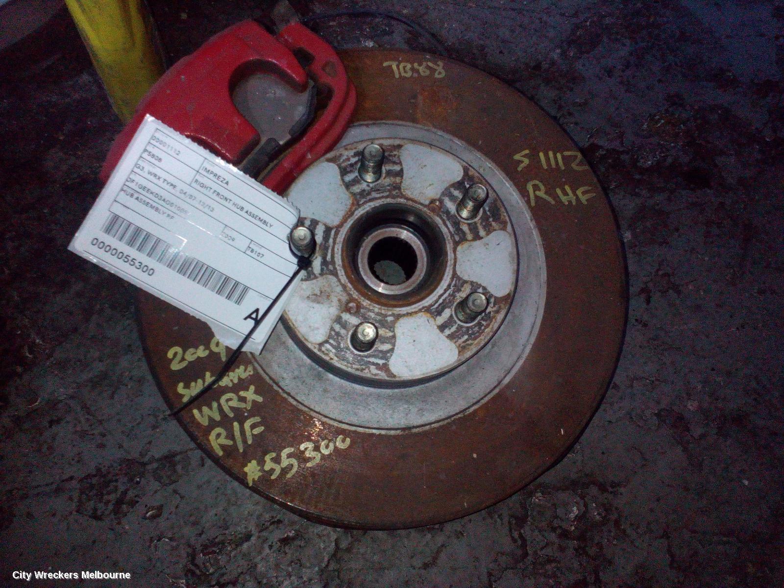 SUBARU IMPREZA RIGHT FRONT HUB ASSEMBLY, G3, WRX TYPE, 04/2007 - 12/2013 - Image 1