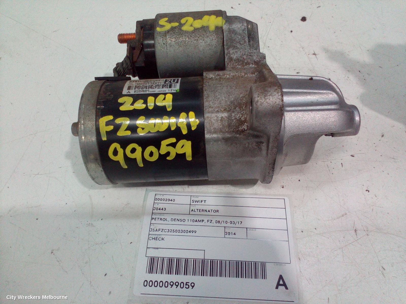 SUZUKI SWIFT ALTERNATOR, PETROL, DENSO 110AMP, FZ, 08/2010 - 03/2017 - Image 2