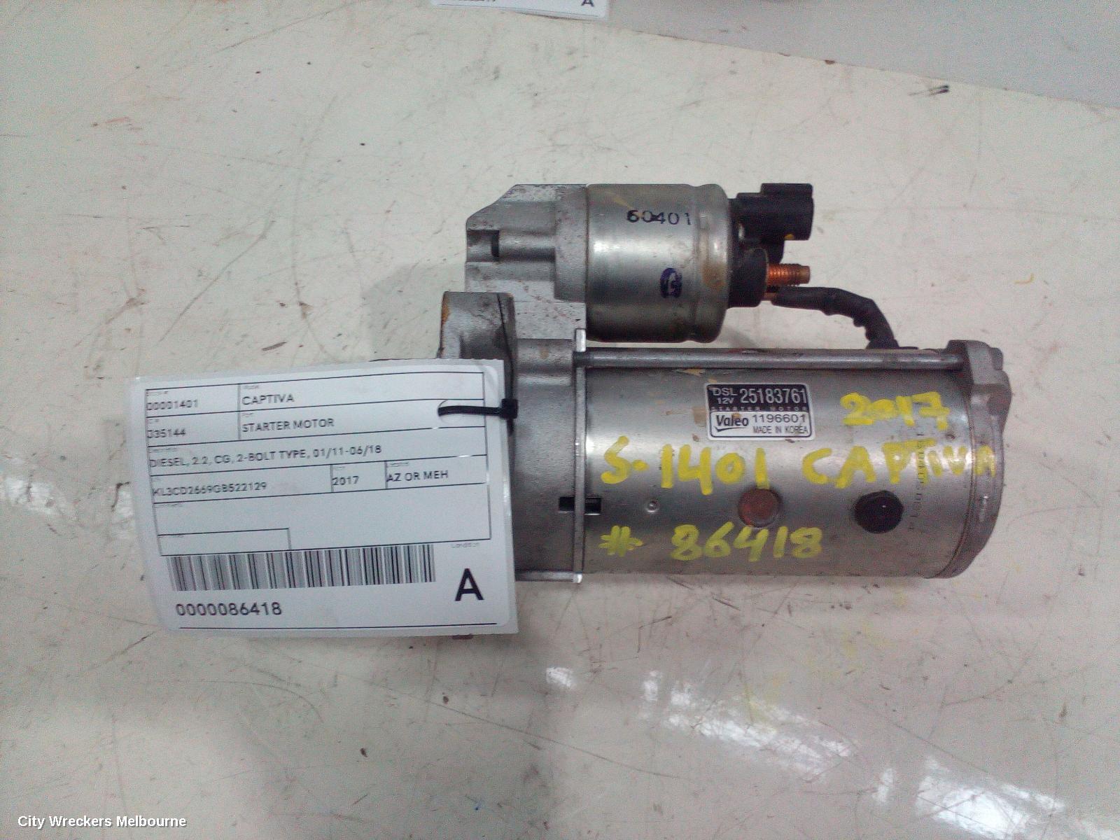 HOLDEN CAPTIVA STARTER, DIESEL, 2.2, CG, 3-BOLT TYPE, 01/2011 - 06/2018 - Image 3