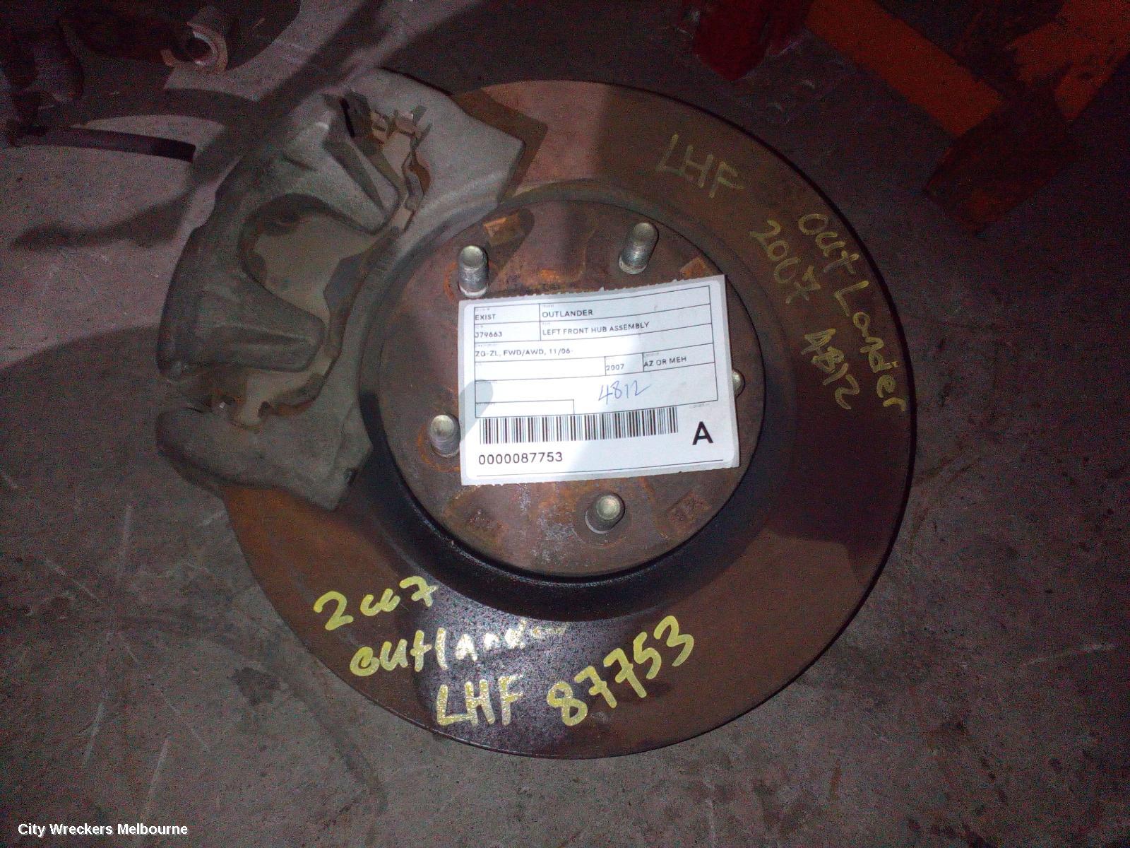 MITSUBISHI OUTLANDER LEFT FRONT HUB ASSEMBLY, ZG-ZL, FWD/AWD, 11/2006 ONWARDS - Image 1