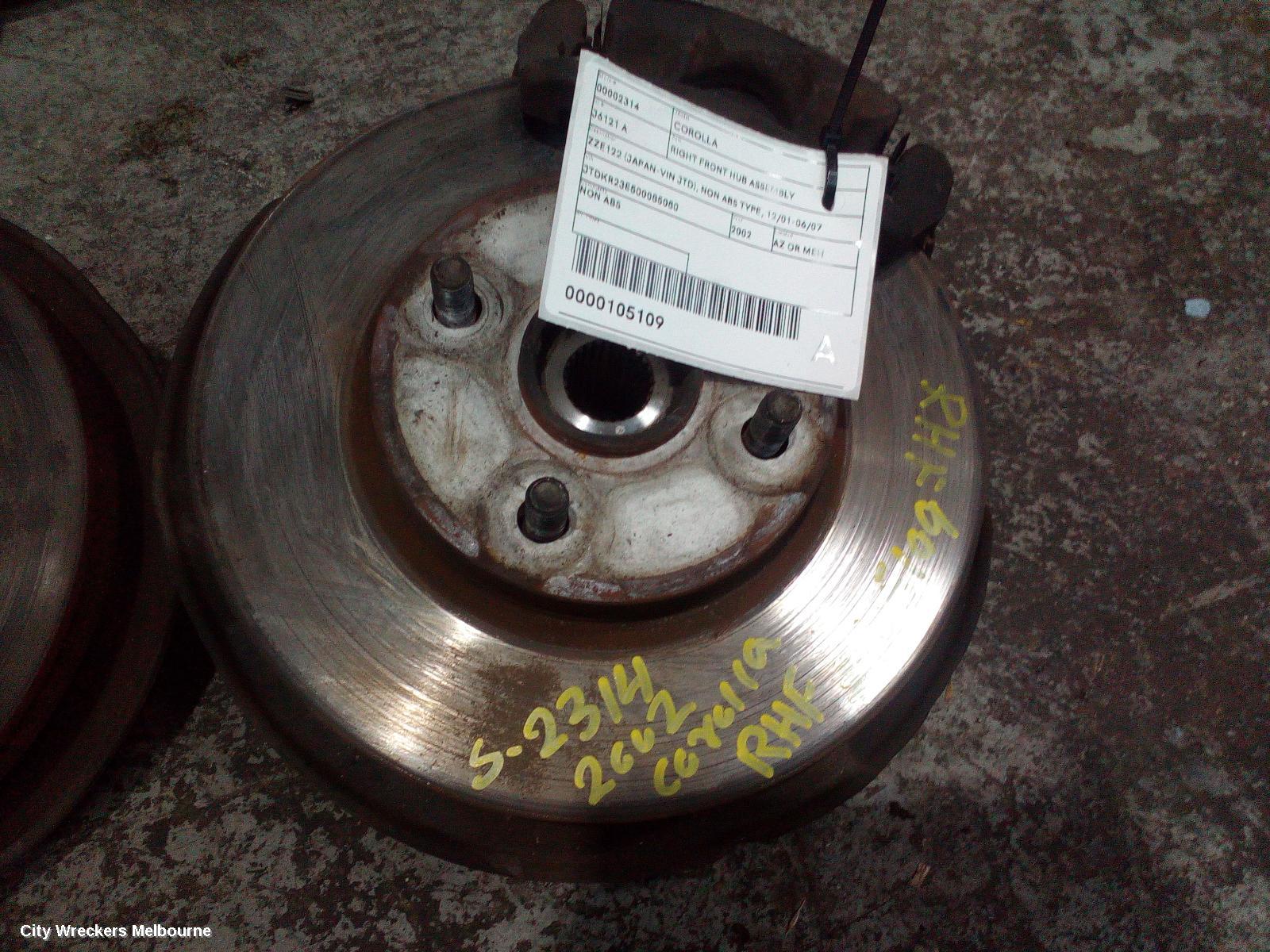 TOYOTA COROLLA RIGHT FRONT HUB ASSEMBLY, ZZE122 (JAPAN-VIN JTD), NON ABS TYPE, 12/2001 - 06/2007 - Image 1