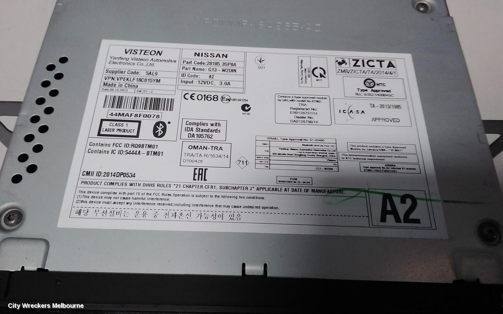NISSAN PULSAR RADIO/CD/DVD/SAT/TV, CD PLAYER, ST, B17, 12/2012 - 12/2017 - Image 3