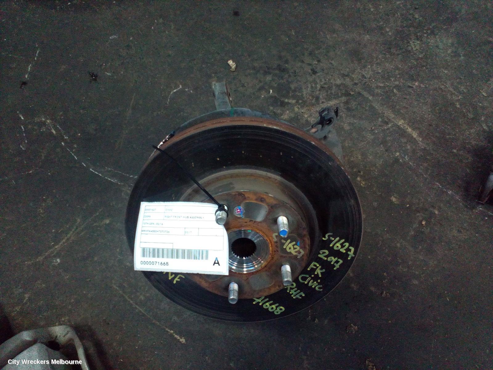 HONDA CIVIC RIGHT FRONT HUB ASSEMBLY, 10TH GEN, SEDAN/HATCH, 1.5, TURBO, 05/2016 - 08/2021 - Image 3