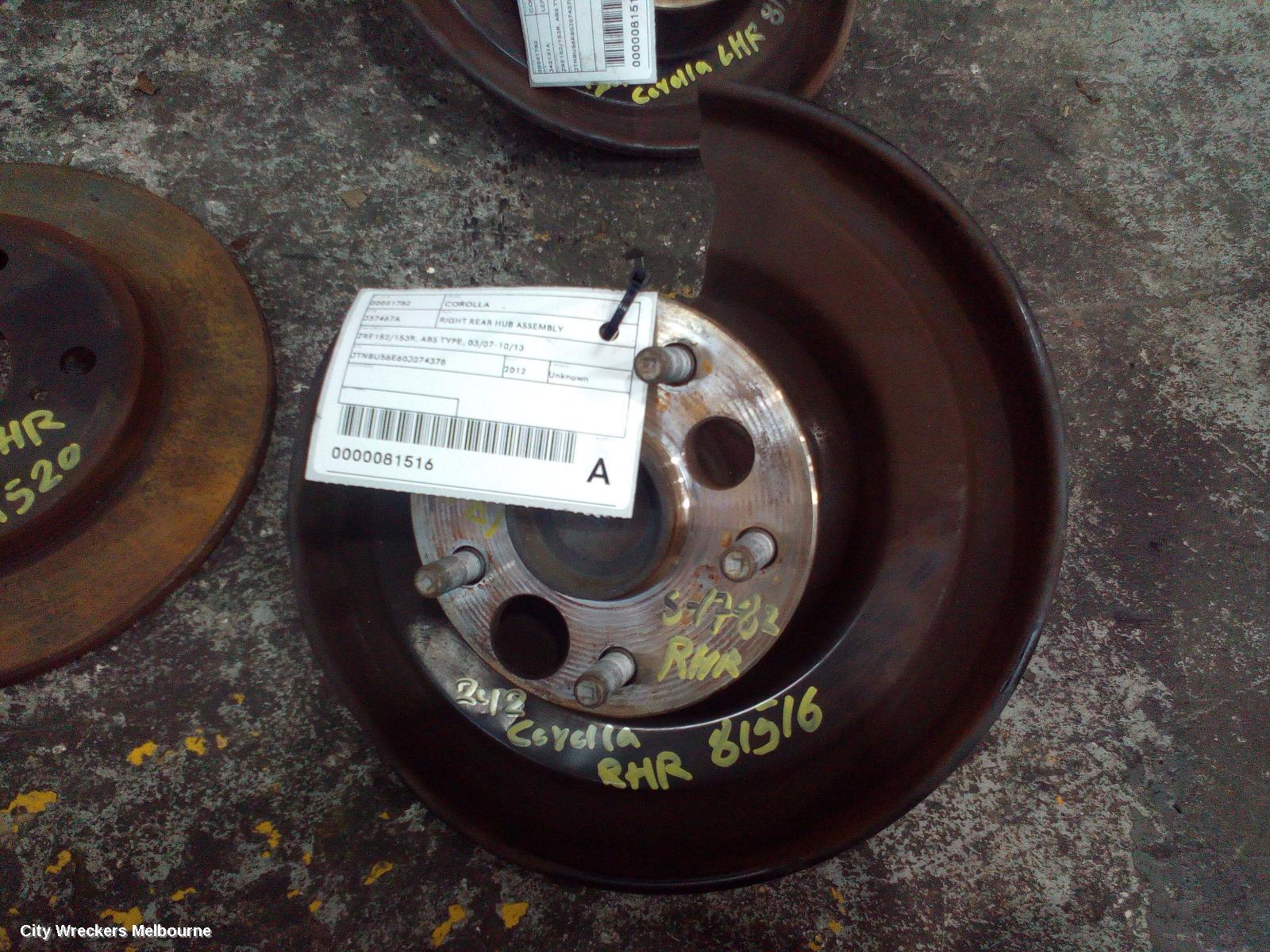 TOYOTA COROLLA RIGHT REAR HUB ASSEMBLY, ZRE152/20153R, ABS TYPE, 03/2007 - 10/2013 - Image 1