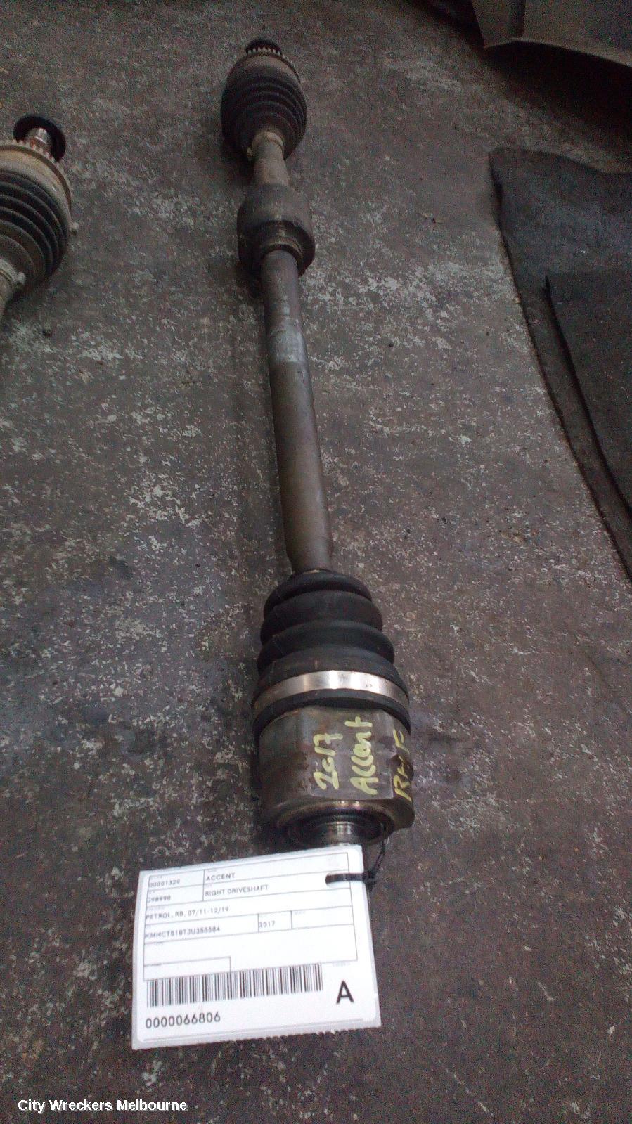 HYUNDAI ACCENT RIGHT DRIVESHAFT, AUTO (CVT), PETROL, 1.4, RB, 06/2015 - 09/2019 - Image 1