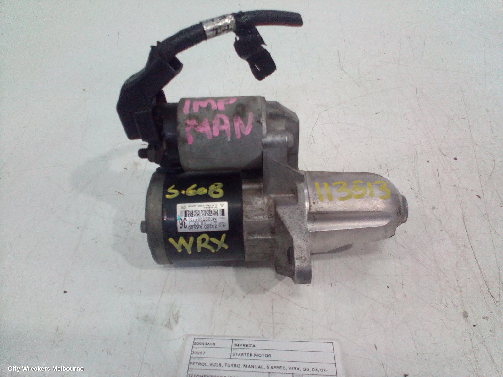 SUBARU IMPREZA STARTER, PETROL, EJ25, TURBO, MANUAL, 5 SPEED, WRX, G3, 04/2007 - 12/2013 - Image 2