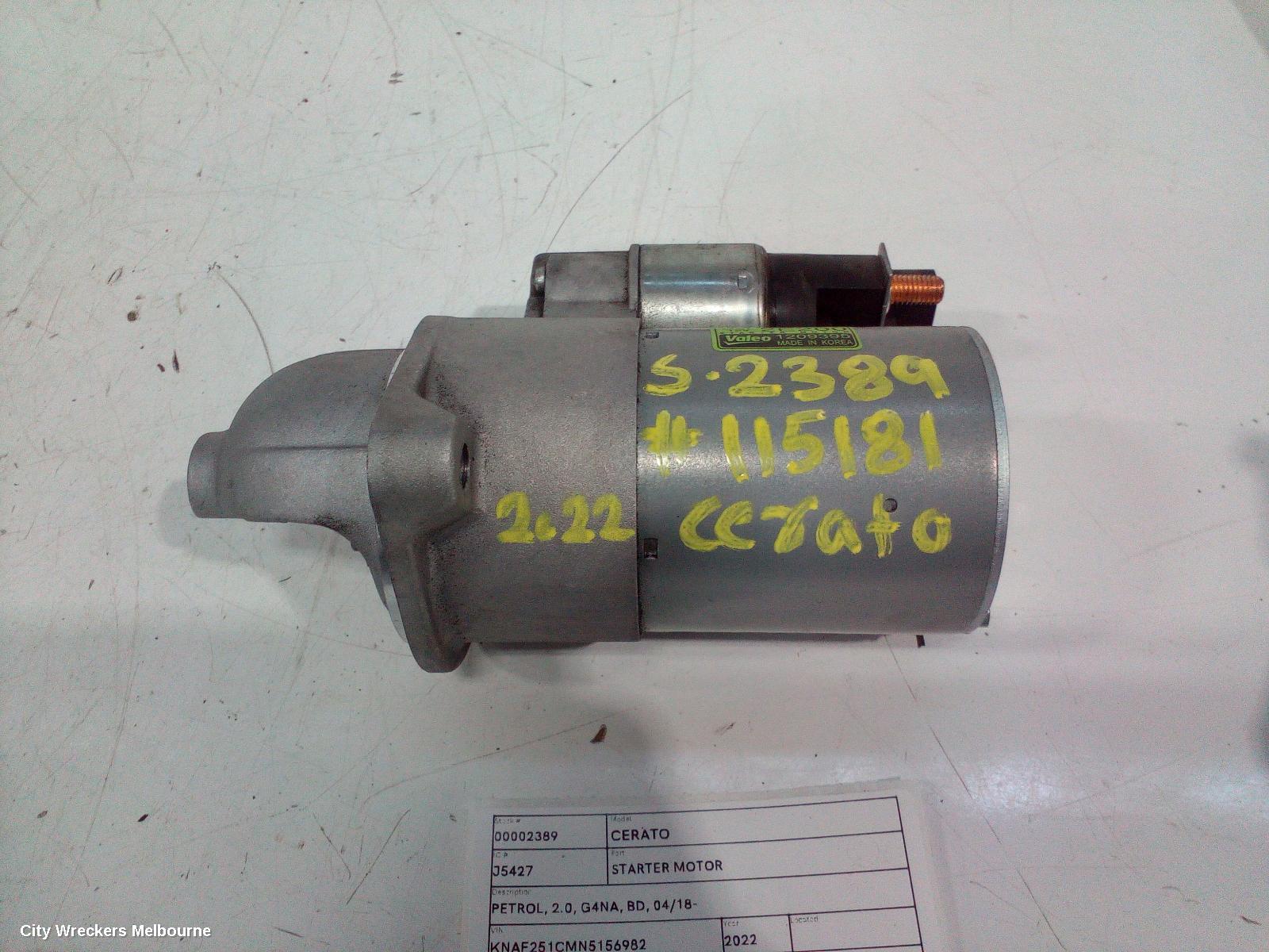KIA CERATO STARTER, PETROL, 2.0, G4NA, BD, 04/2018 ONWARDS - Image 1