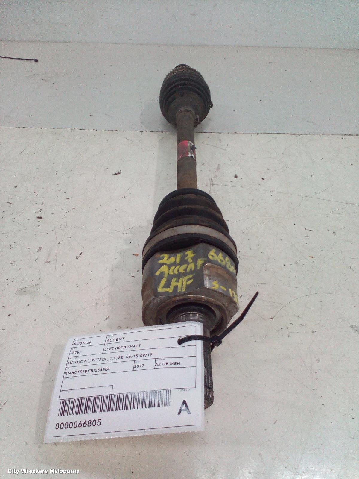 HYUNDAI ACCENT LEFT DRIVESHAFT, AUTO (CVT), PETROL, 1.4, RB, 06/2015 - 09/2019 - Image 3