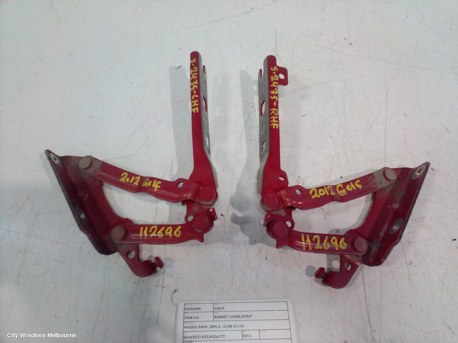 VOLKSWAGEN GOLF BONNET HINGE/STRUT, HINGES (PAIR), GEN 6, 10/2008 - 01/2016 - Image 2