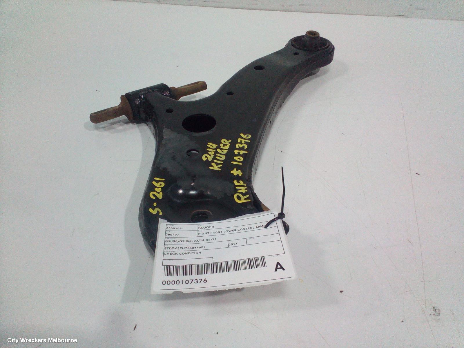 TOYOTA KLUGER RIGHT FRONT LOWER CONTROL ARM, GSU50/GSU55, 03/2014 - 02/2021 - Image 2