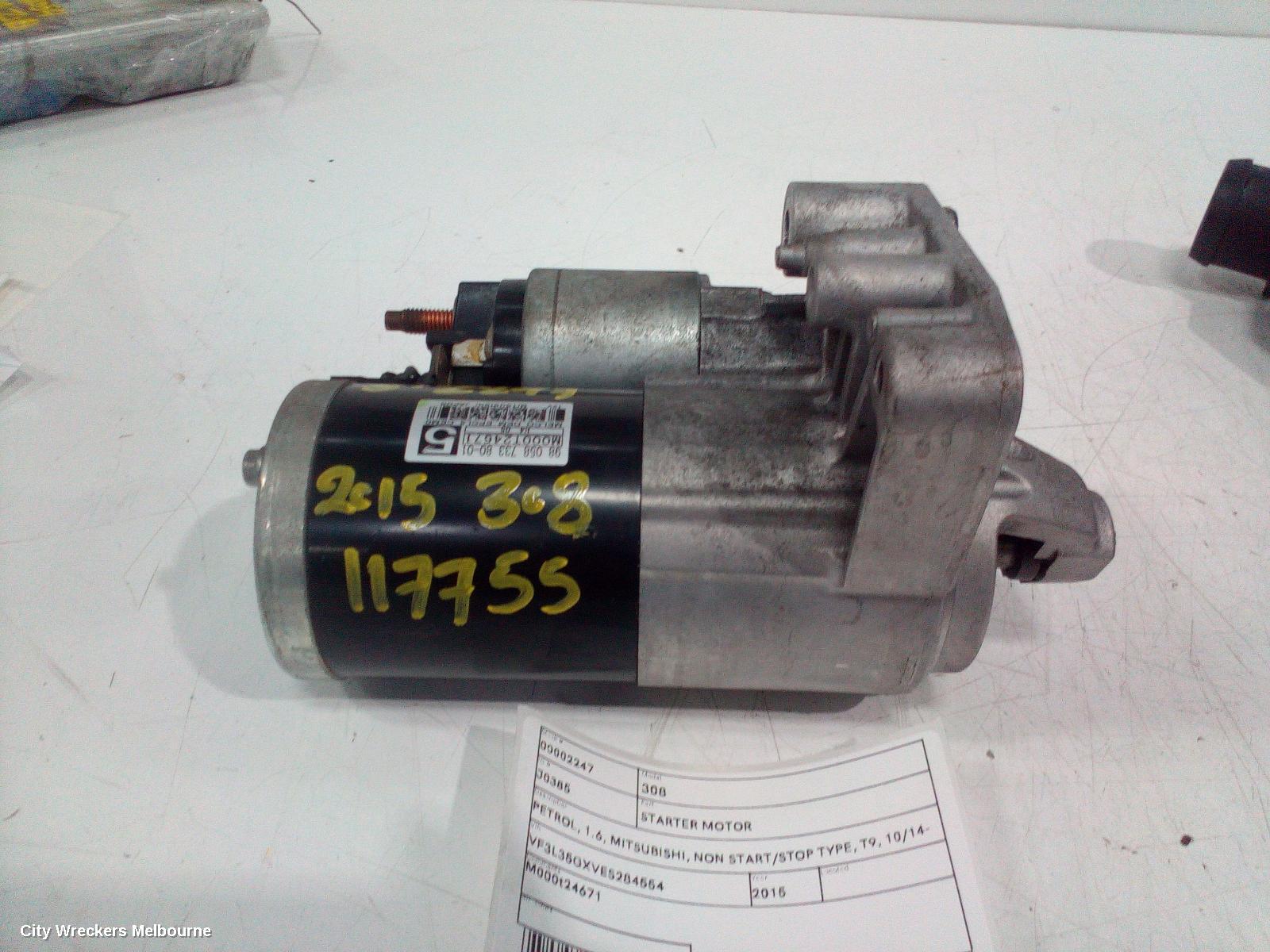 PEUGEOT 308 STARTER, PETROL, 1.6, MITSUBISHI, NON START/STOP TYPE, T9, 10/2014 - 01/2021 - Image 2