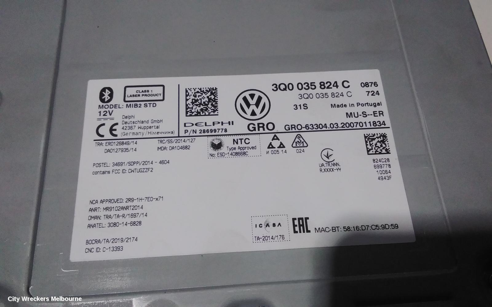 VOLKSWAGEN CRAFTER RADIO/CD/DVD/SAT/TV, DISPLAY UNIT, 8IN, TOUCHSCREEN, SY1, 08/2017 ONWARDS - Image 3