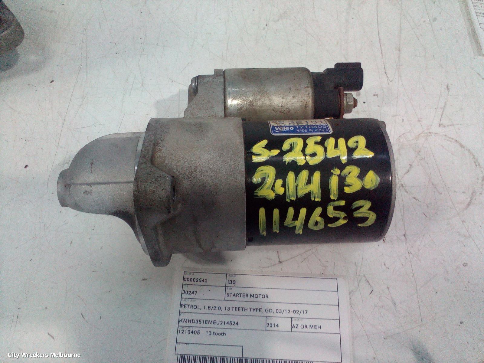 HYUNDAI I30 STARTER, PETROL, 1.8/2.0, 13 TEETH TYPE, GD, 03/2012 - 02/2017 - Image 1