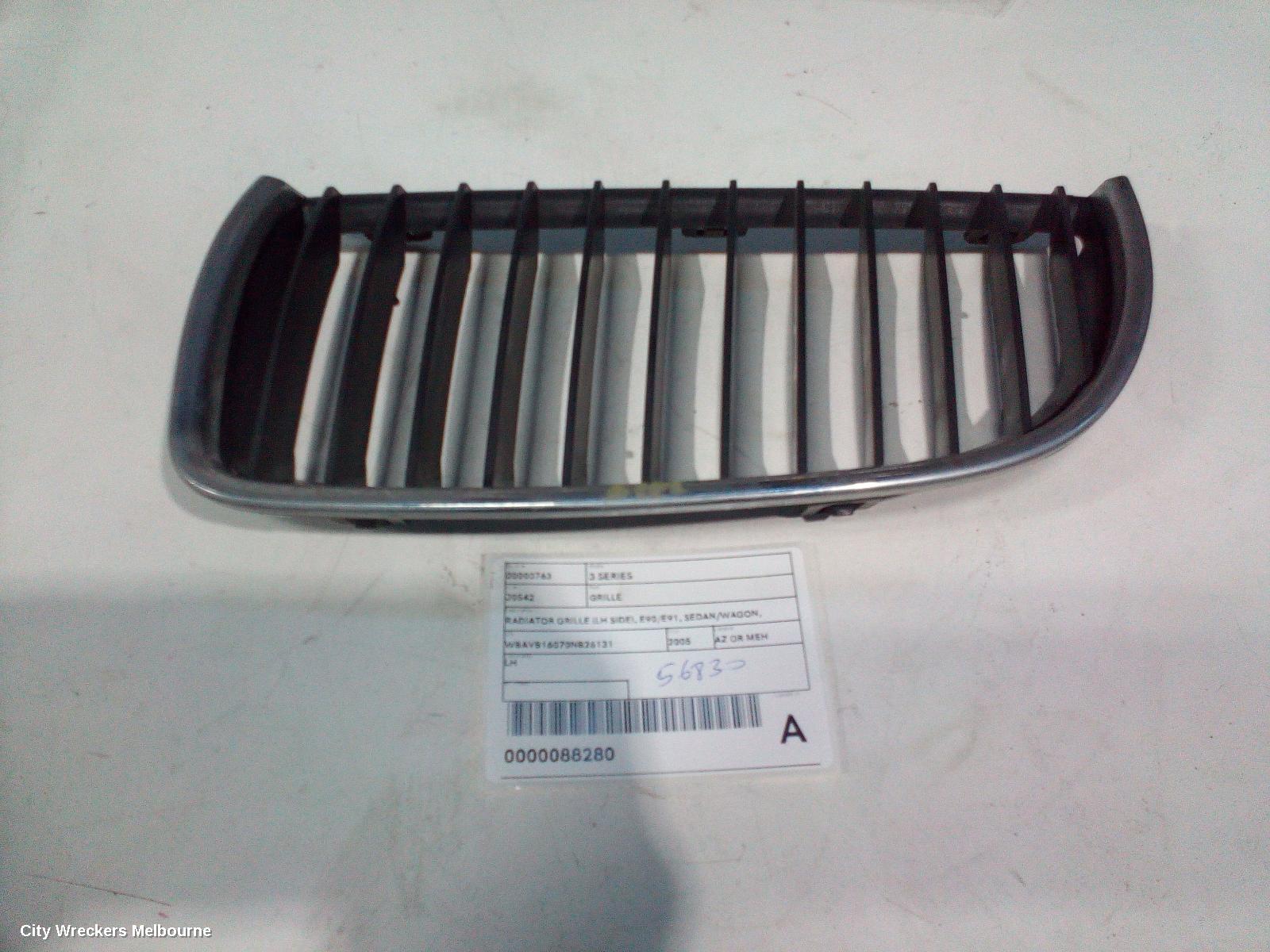 BMW 3 SERIES GRILLE, RADIATOR GRILLE (LH SIDE), E90/E91, SEDAN/WAGON, CHROME ONLY, 03/2005 - 08/2008 - Image 1