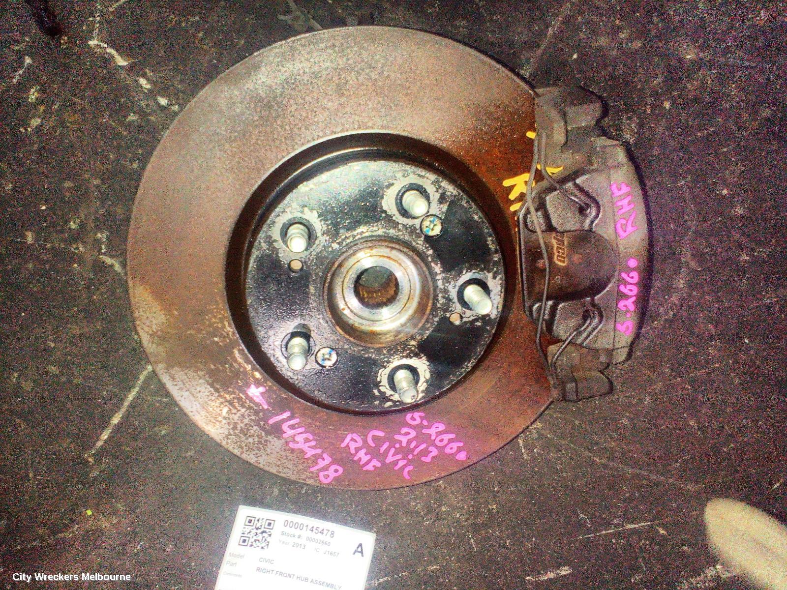 HONDA CIVIC RIGHT FRONT HUB ASSEMBLY, 9TH GEN, HATCH, 1.8, AUTO T/M, 06/2012 - 04/2016 - Image 1