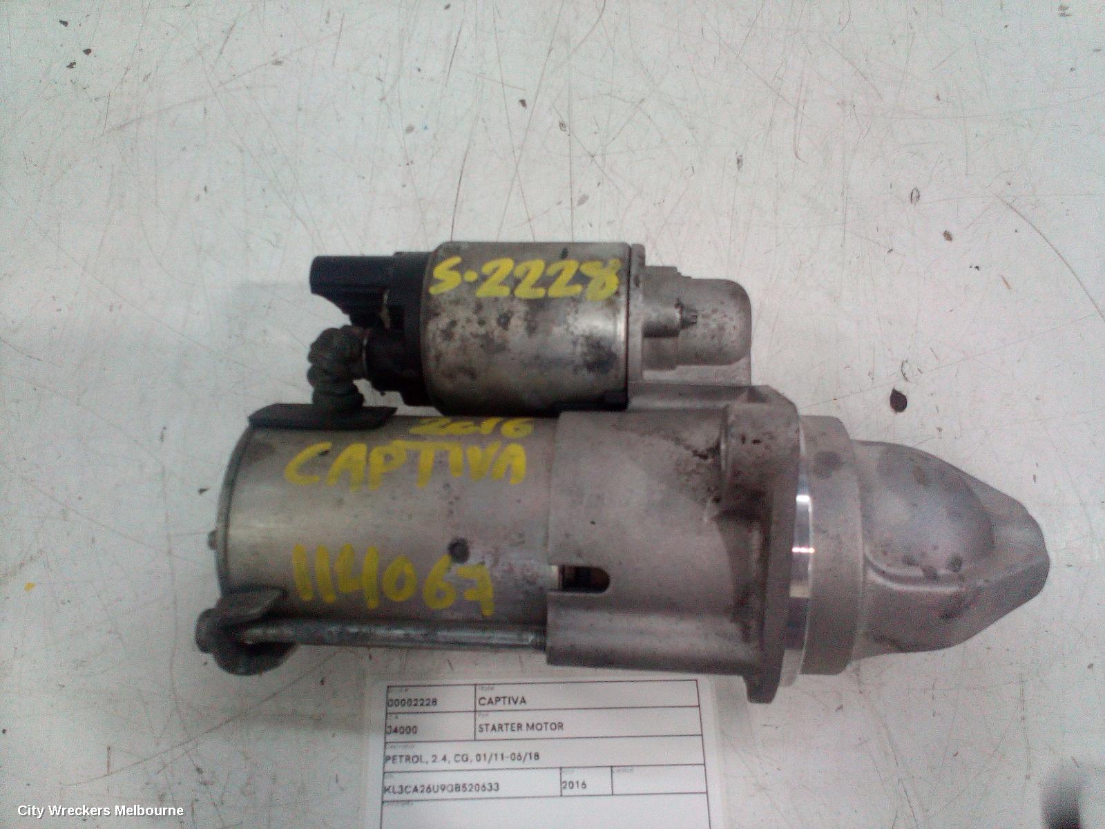 HOLDEN CAPTIVA STARTER, PETROL, 2.4, CG, 01/2011 - 06/2018 - Image 2