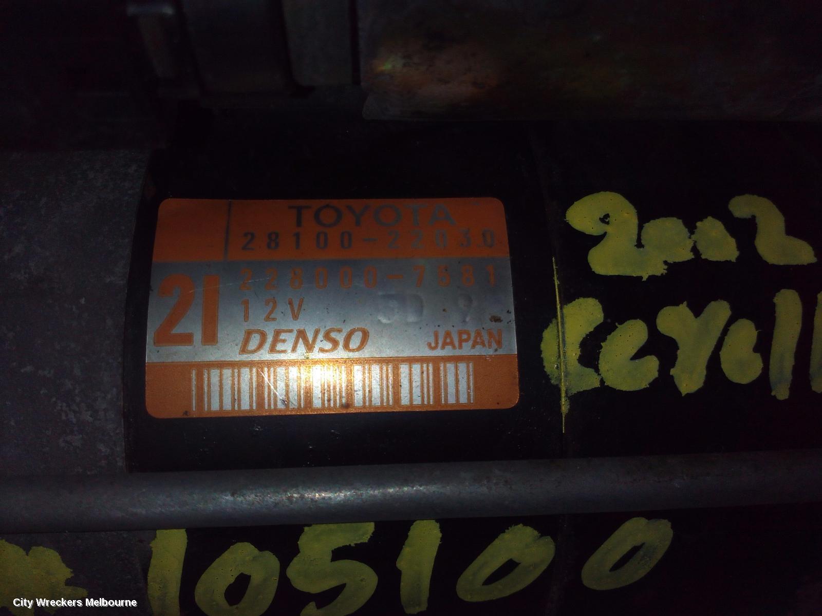 TOYOTA COROLLA STARTER, PETROL, 1.8, 1ZZ-FE, P/N 28100-22030, VIN JTD (0.8KW), JAPAN BUILT, ZZE122, 12/2001 - 04/2007 - Image 2