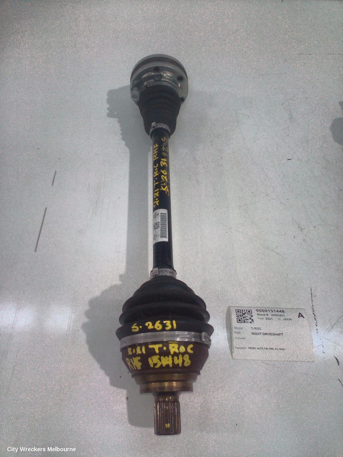 VOLKSWAGEN T-ROC RIGHT DRIVESHAFT, FRONT, AUTO T/M, 4WD, A1, 03/2020 ONWARDS - Image 2