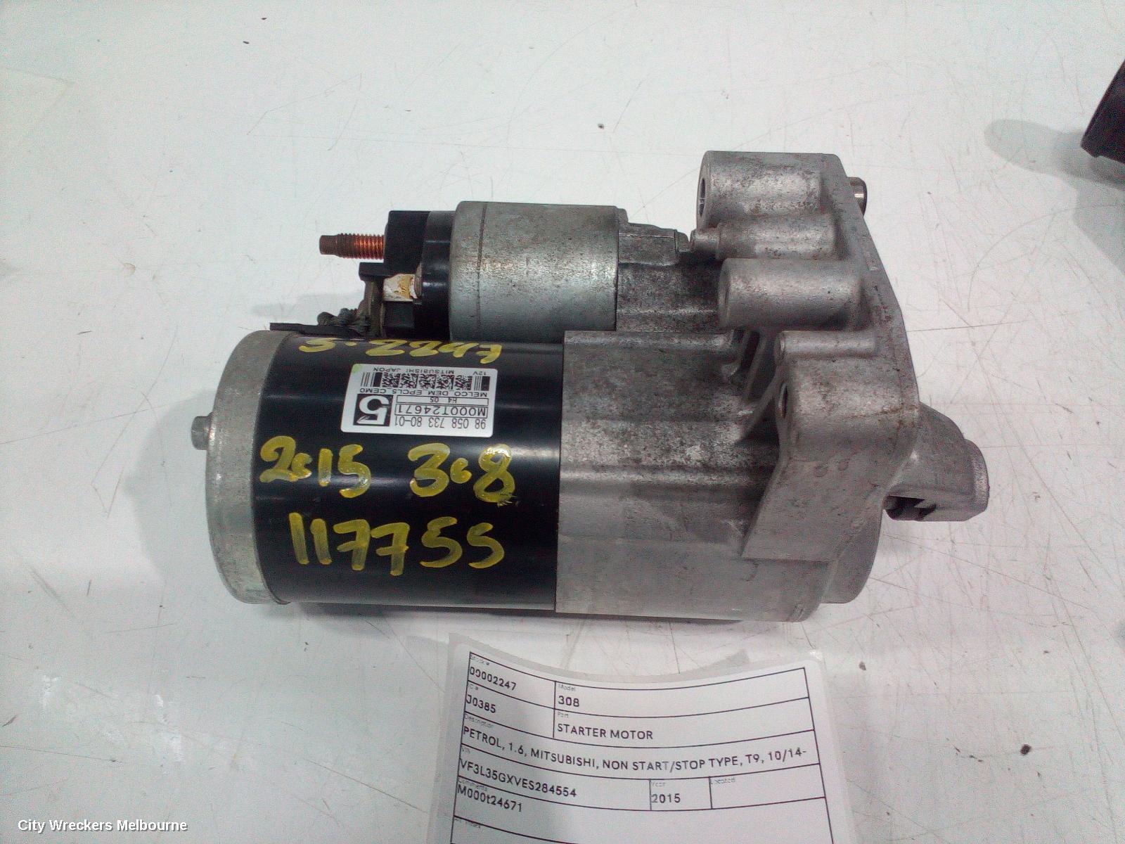 PEUGEOT 308 STARTER, PETROL, 1.6, MITSUBISHI, NON START/STOP TYPE, T9, 10/2014 - 01/2021 - Image 1