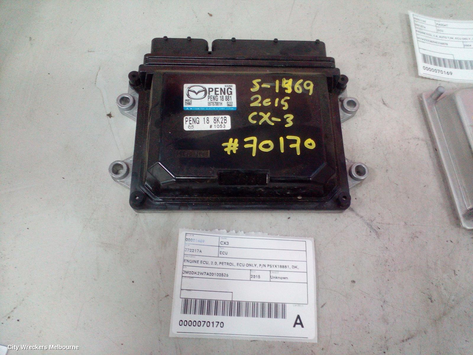 MAZDA CX3 ECU, ENGINE ECU, 2.0, PETROL, ECU ONLY, P/N PS1X18881, DK, 03/2015 ONWARDS - Image 2