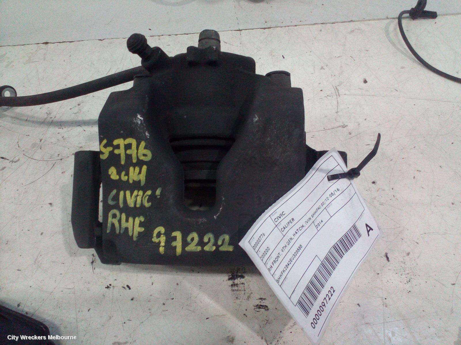 HONDA CIVIC CALIPER, RH FRONT, 9TH GEN, HATCH, (VIN SHHFK) 02/2012 - 05/2016 - Image 1