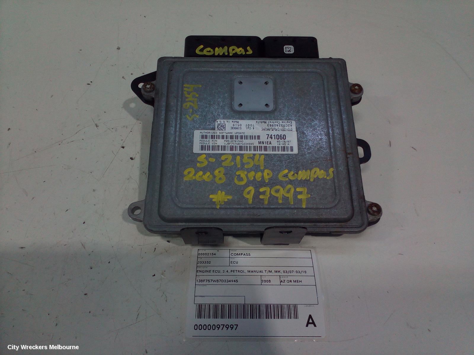 JEEP COMPASS ECU, ENGINE ECU, 2.4, PETROL, MANUAL T/M, MK, 03/2007 - 03/2010 - Image 3