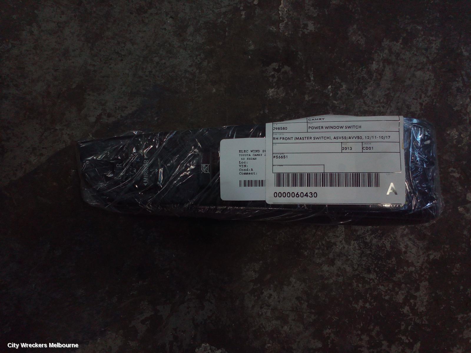 TOYOTA CAMRY PWR DR WIND SWITCH, RH FRONT (MASTER SWITCH), ASV50/AVV50, 12/2011 - 10/2017 - Image 1