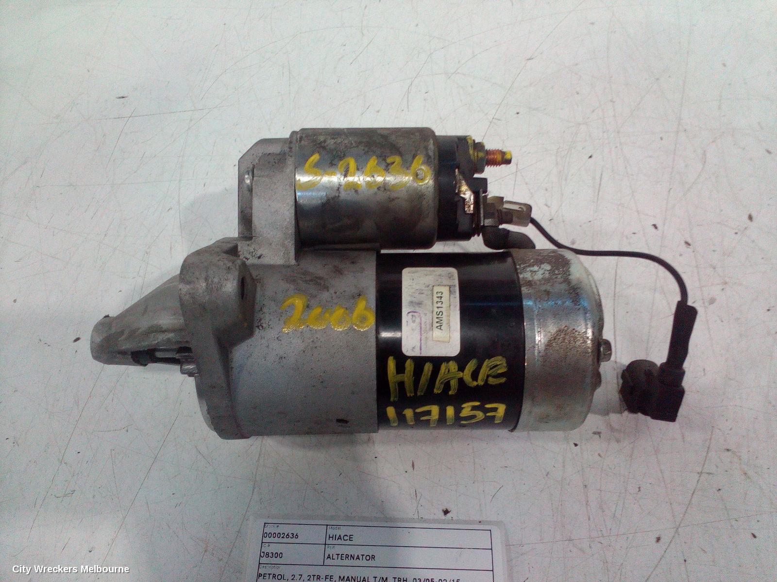 TOYOTA HIACE ALTERNATOR, PETROL, 2.7, 2TR-FE, MANUAL T/M, TRH, 03/2005 - 02/2015 - Image 2