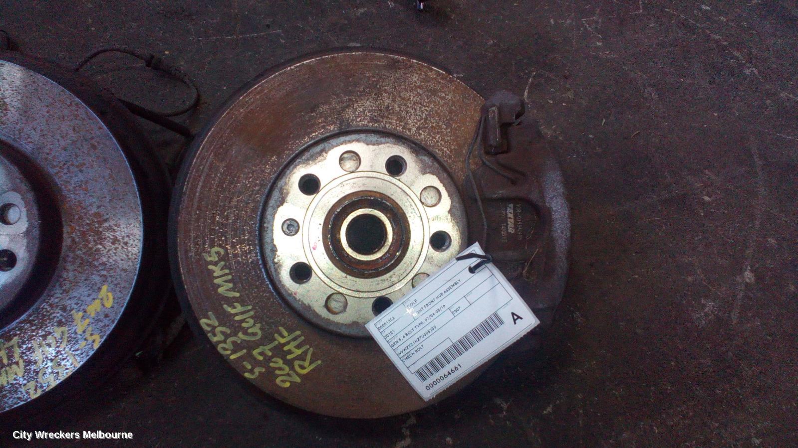 VOLKSWAGEN GOLF RIGHT FRONT HUB ASSEMBLY, GEN 5, 4 BOLT TYPE, 07/2004 - 02/2009 - Image 1