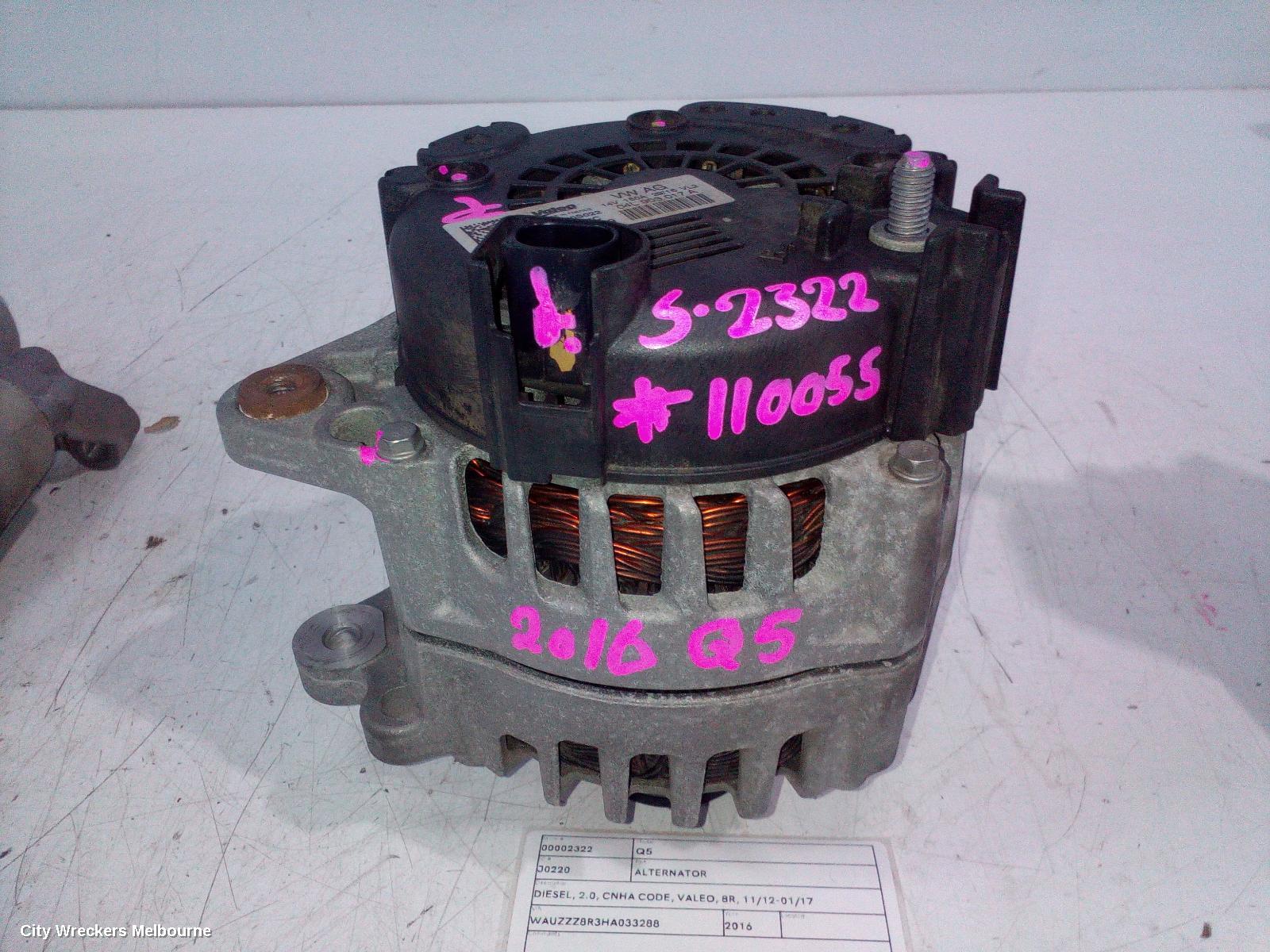 AUDI Q5 ALTERNATOR, DIESEL, 2.0, CNHA CODE, VALEO, 8R, 11/2012 - 01/2017 - Image 2