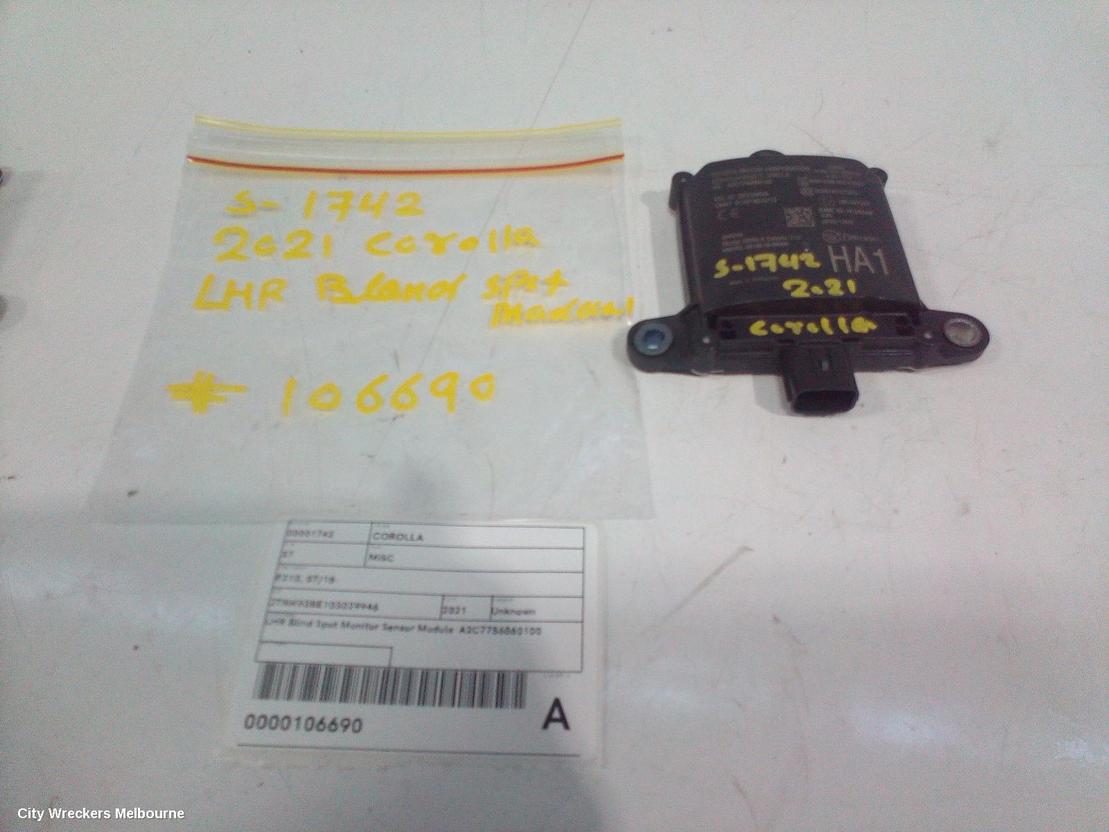 TOYOTA COROLLA, E210, 07/2018 ONWARDS, LHR BLIND SPOT MONITOR SENSOR MODULE  A2C7756860100: 106690 - Image 1
