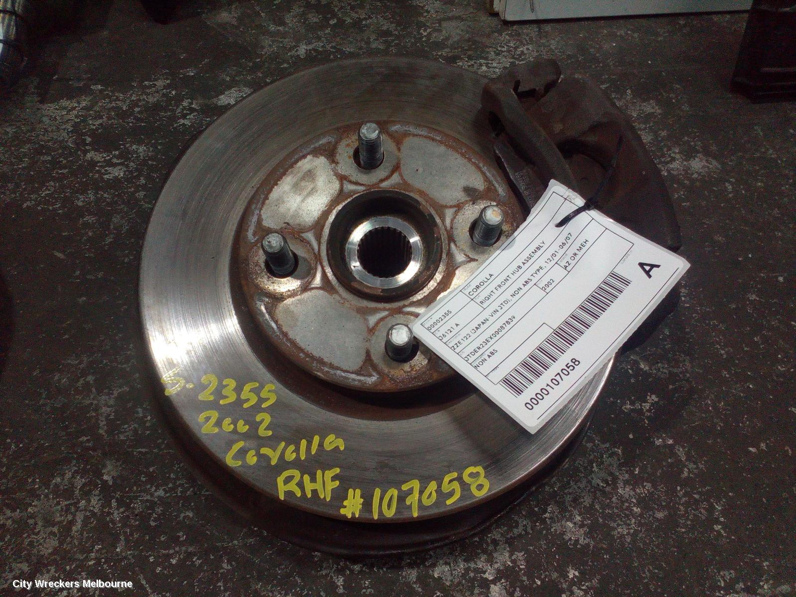 TOYOTA COROLLA RIGHT FRONT HUB ASSEMBLY, ZZE122 (JAPAN-VIN JTD), NON ABS TYPE, 12/2001 - 06/2007 - Image 2