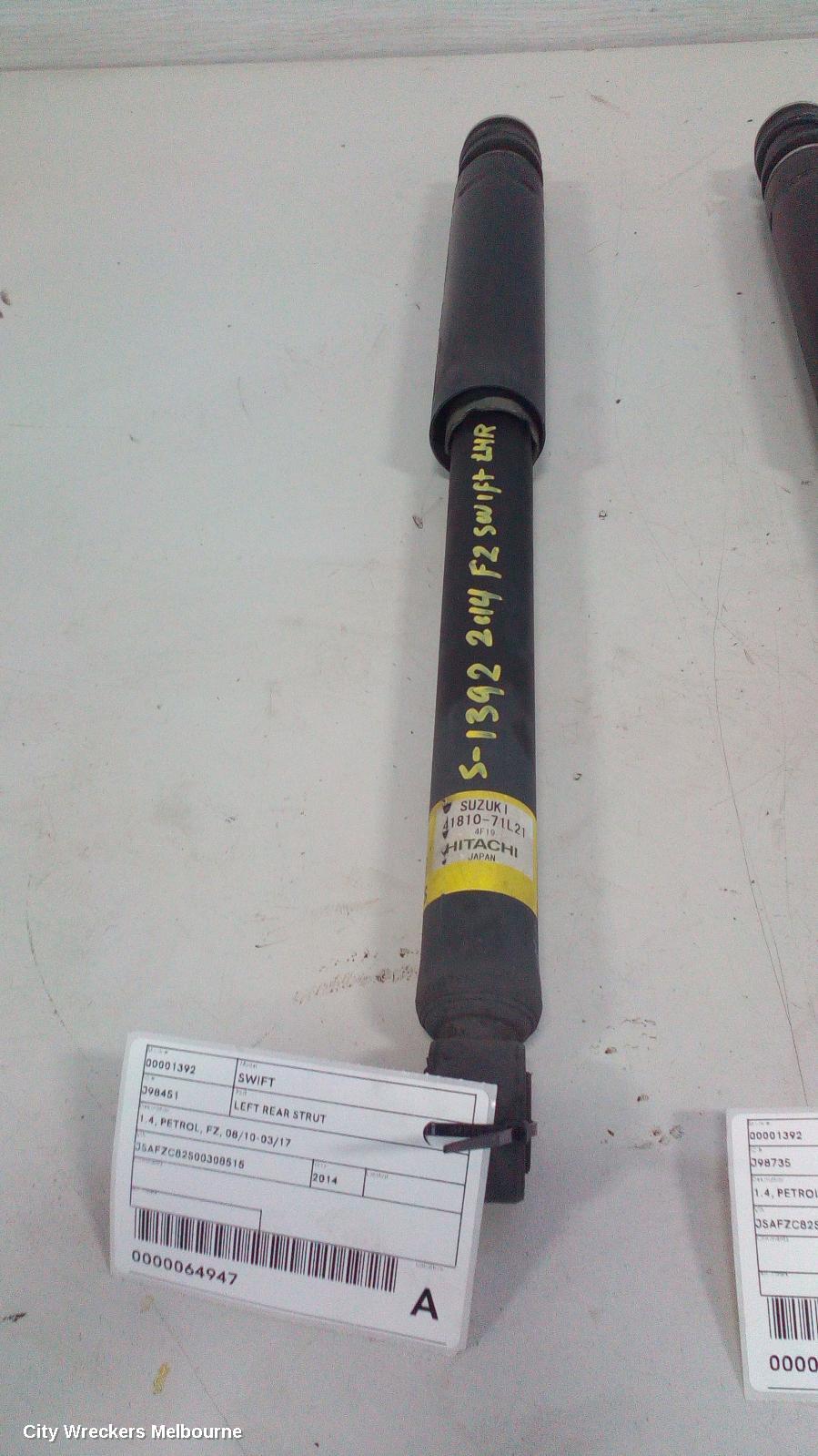 SUZUKI SWIFT LEFT REAR STRUT, 1.4, PETROL, FZ, 08/2010 - 03/2017 - Image 2