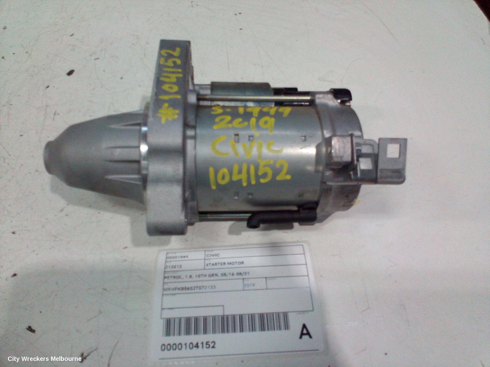 HONDA CIVIC STARTER, PETROL, 1.8, 10TH GEN, 05/2016 - 08/2021 - Image 1