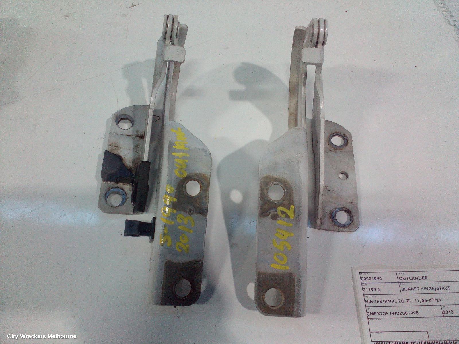 MITSUBISHI OUTLANDER BONNET HINGE/STRUT, HINGES (PAIR), ZG-ZL, 11/2006 - 07/2021 - Image 2