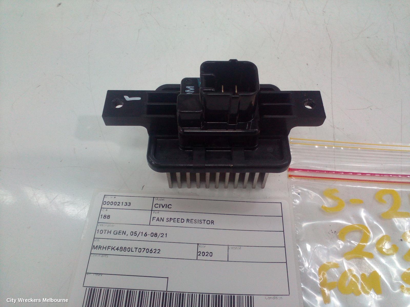 HONDA CIVIC FAN SPEED RESISTOR, 10TH GEN, 05/2016 - 08/2021 - Image 2