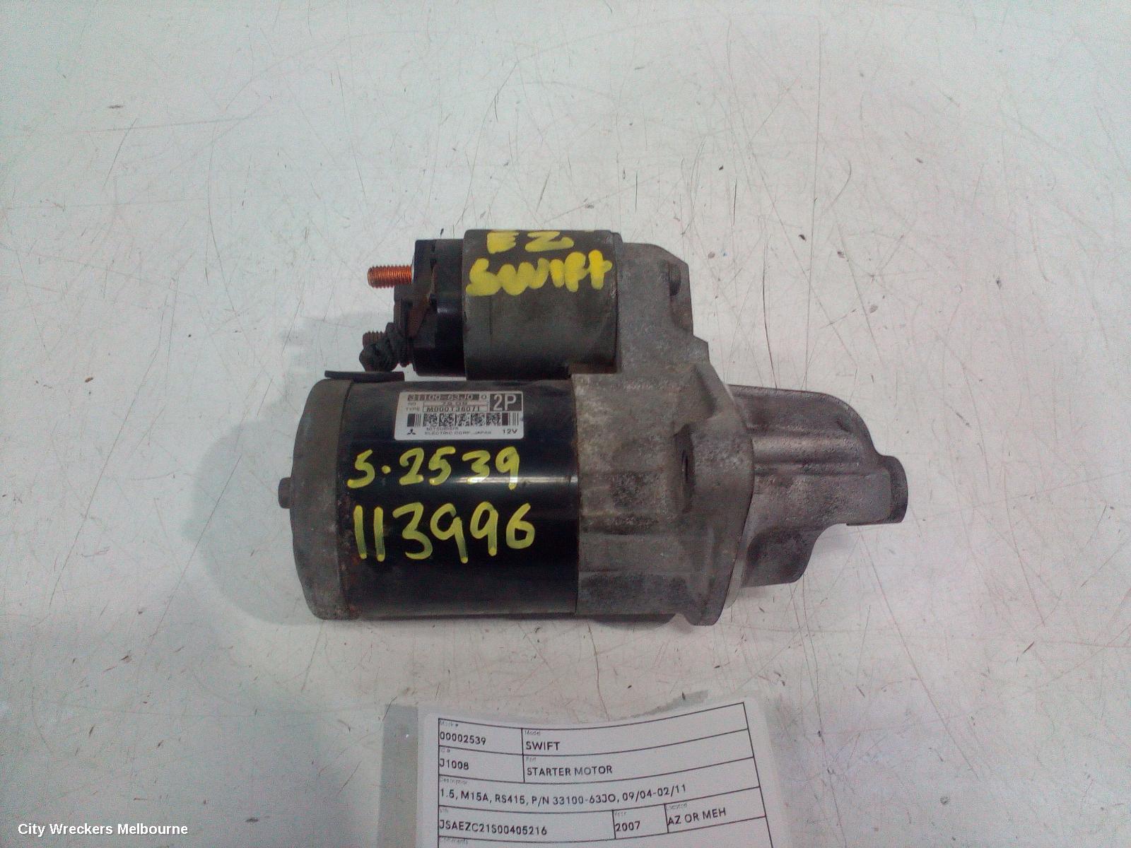 SUZUKI SWIFT STARTER, 1.5, M15A, RS415, P/N 33100-63JO, 09/2004 - 02/2011 - Image 1