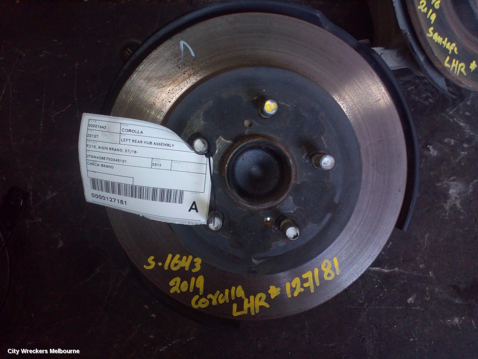 TOYOTA COROLLA LEFT REAR HUB ASSEMBLY, E210, AISIN BRAND, 07/2018 ONWARDS - Image 1