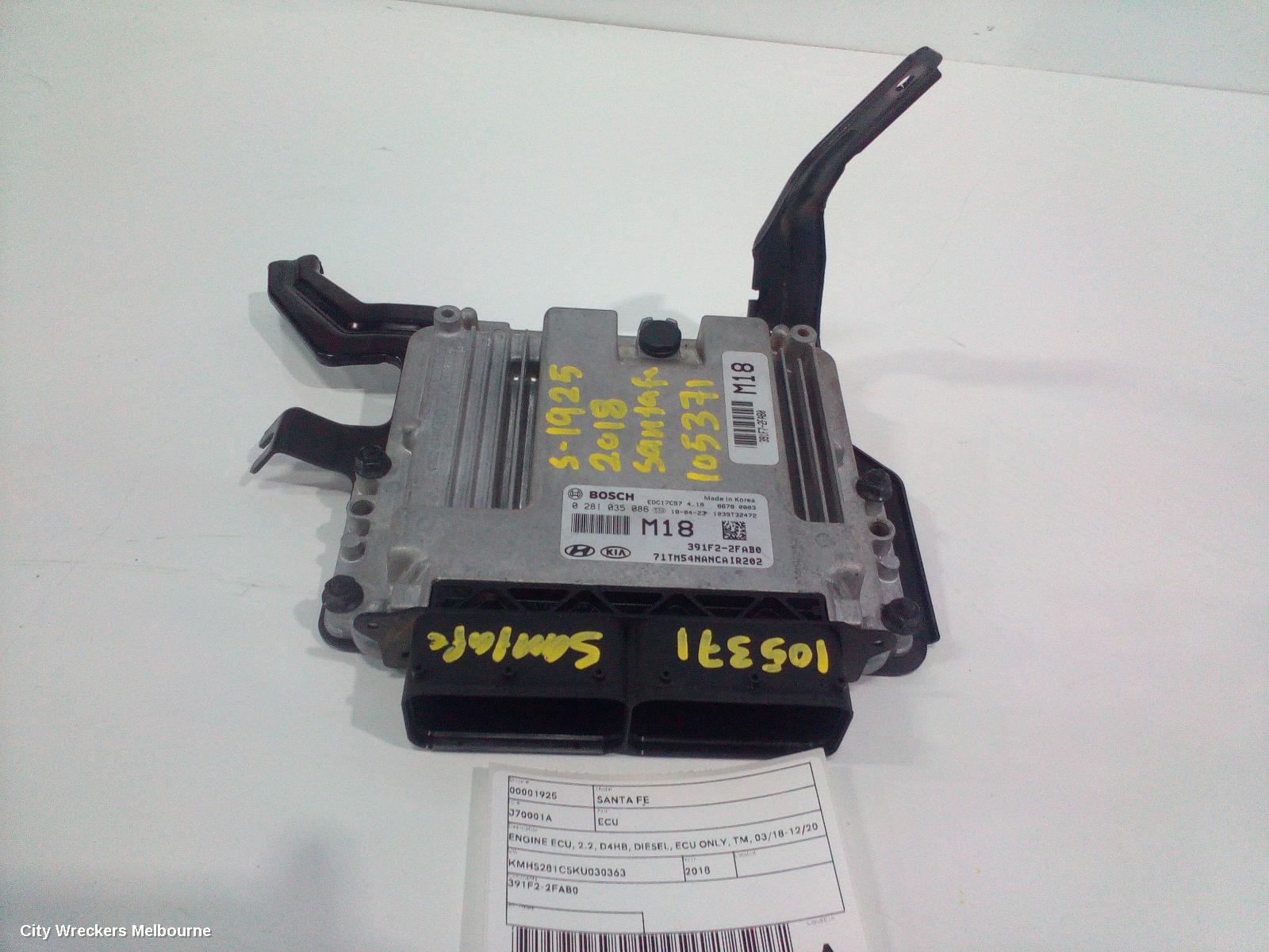 HYUNDAI SANTA FE ECU, ENGINE ECU, 2.2, D4HB, DIESEL, ECU ONLY, TM, 03/2018 - 12/2020 - Image 1