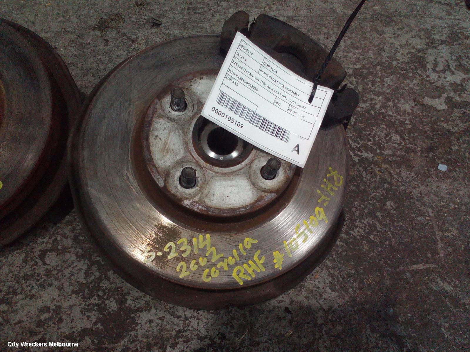 TOYOTA COROLLA RIGHT FRONT HUB ASSEMBLY, ZZE122 (JAPAN-VIN JTD), NON ABS TYPE, 12/2001 - 06/2007 - Image 2