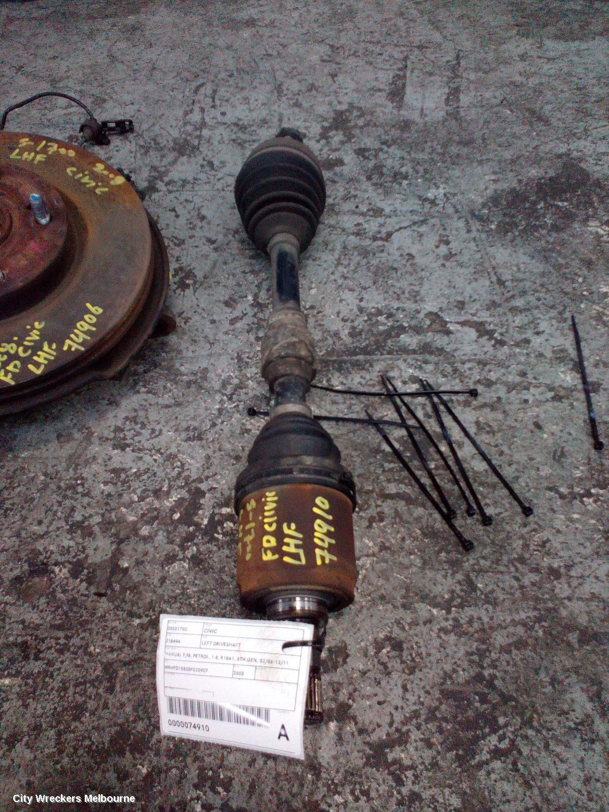 HONDA CIVIC LEFT DRIVESHAFT, MANUAL T/M, PETROL, 1.8, R18A1, 8TH GEN, 02/2006 - 12/2011 - Image 1