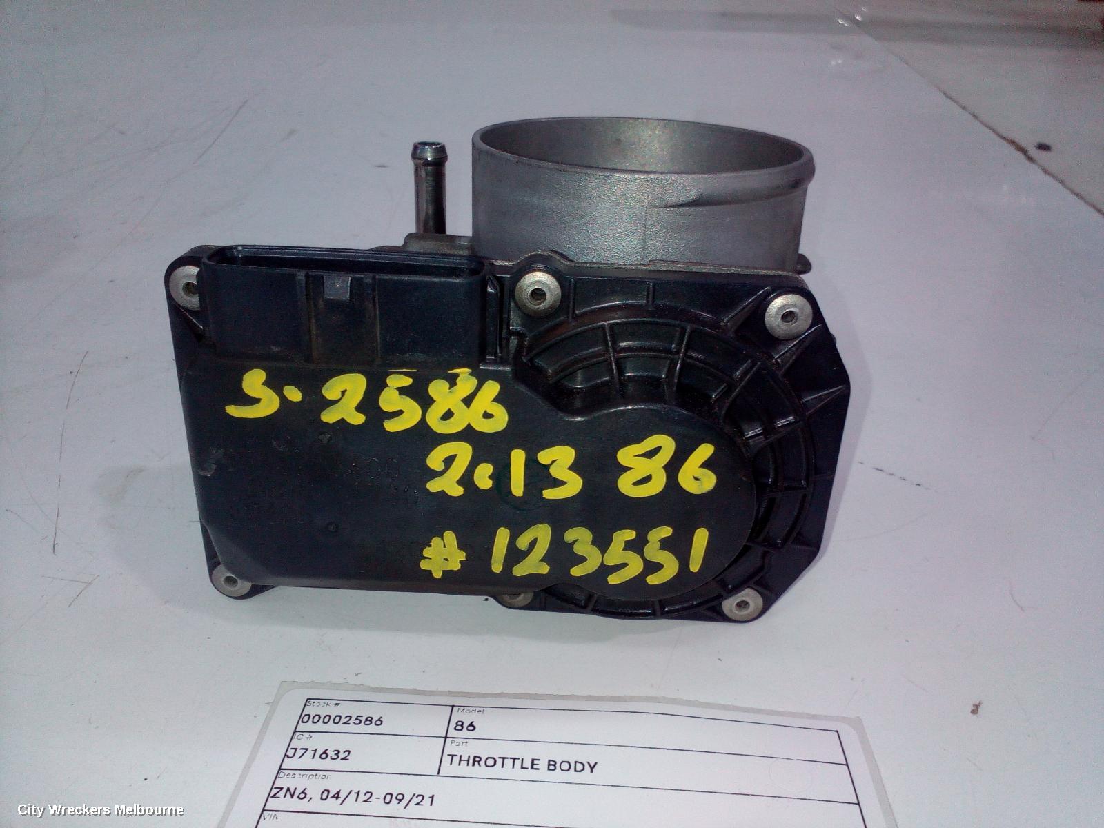 TOYOTA 86 THROTTLE BODY, ZN6, 04/2012 - 09/2021 - Image 2