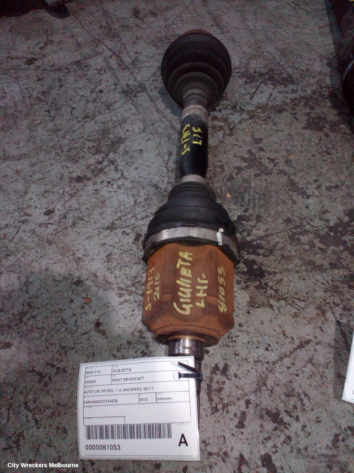 ALFA ROMEO GIULIETTA RIGHT DRIVESHAFT, AUTO T/M, PETROL, 1.4, 940 SERIES, 06/2011 ONWARDS - Image 1