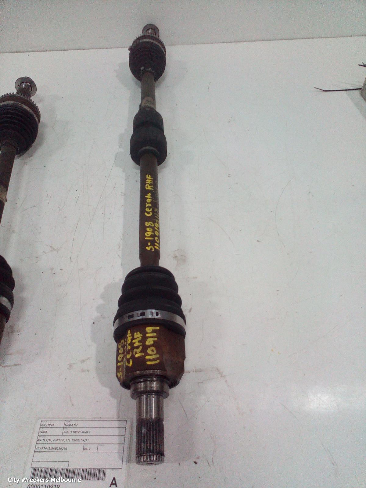 KIA CERATO RIGHT DRIVESHAFT, AUTO T/M, 4 SPEED, TD, 10/2008 - 09/2011 - Image 1